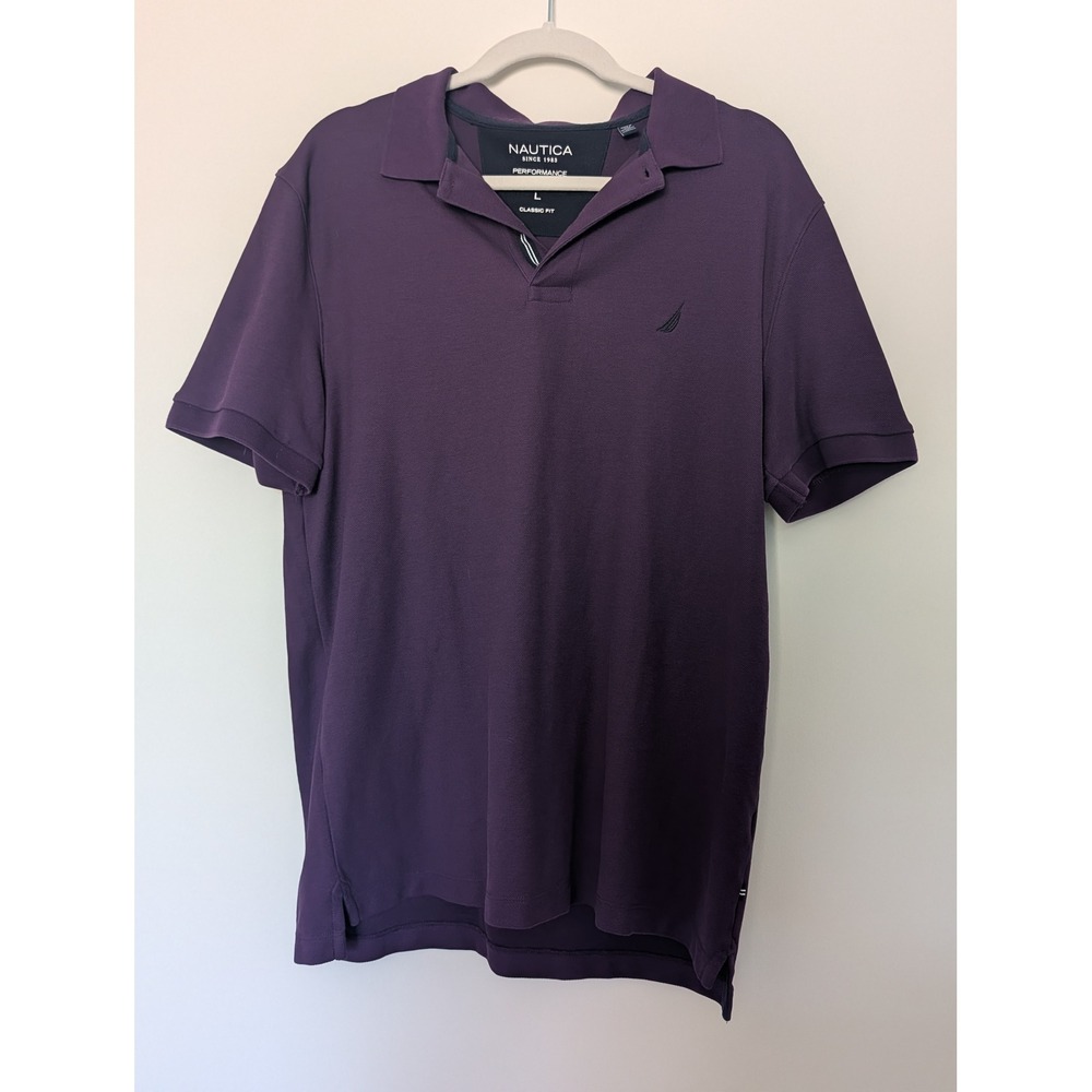 Nautica Men's Large Purple Short Sleeve‎ Performance Deck Classic Fit Polo Shirt